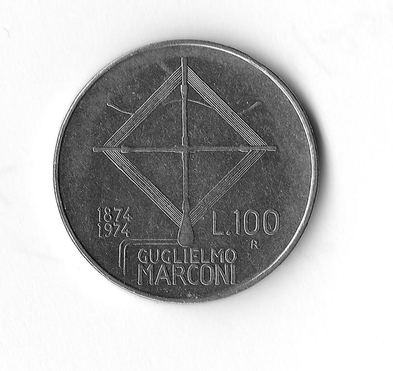 100 Lire coniate per il Centenario Marconiano del 1974