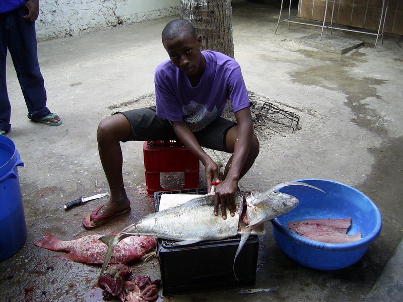 A man prepares the fish