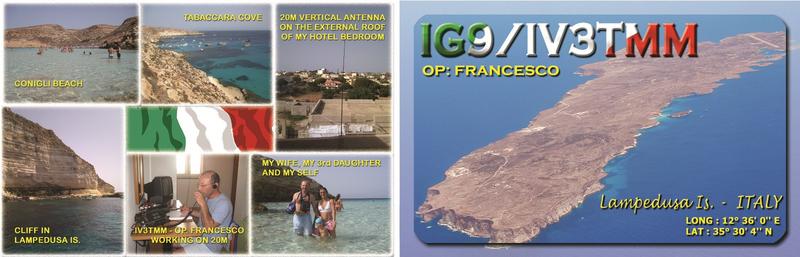 IG9/IV3TMM QSL card, front and rear side